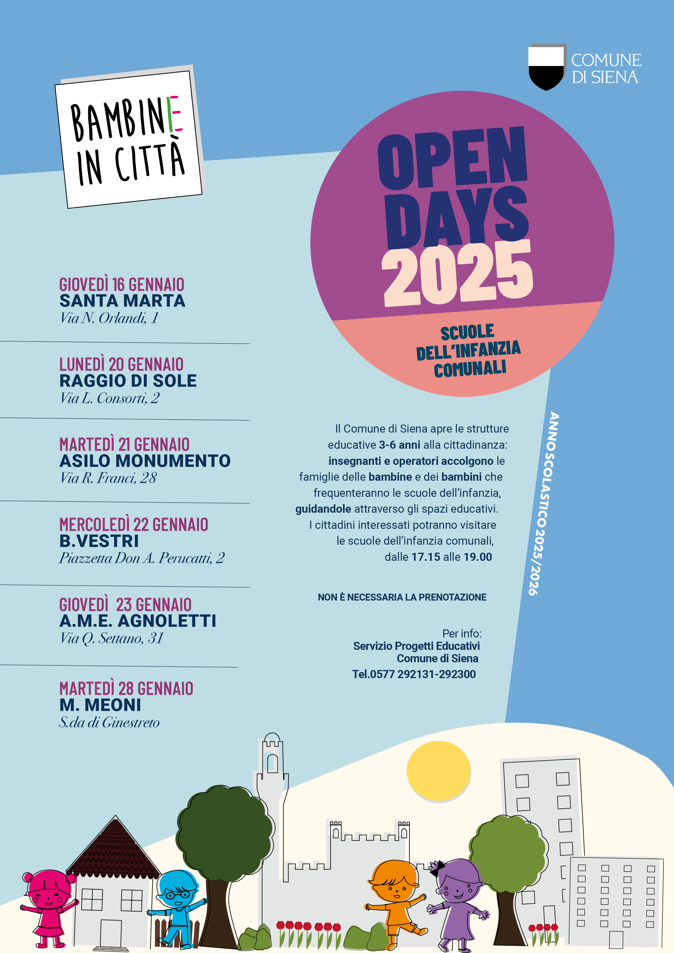 Locandina open days scuole dell'infanzia comunali 2025