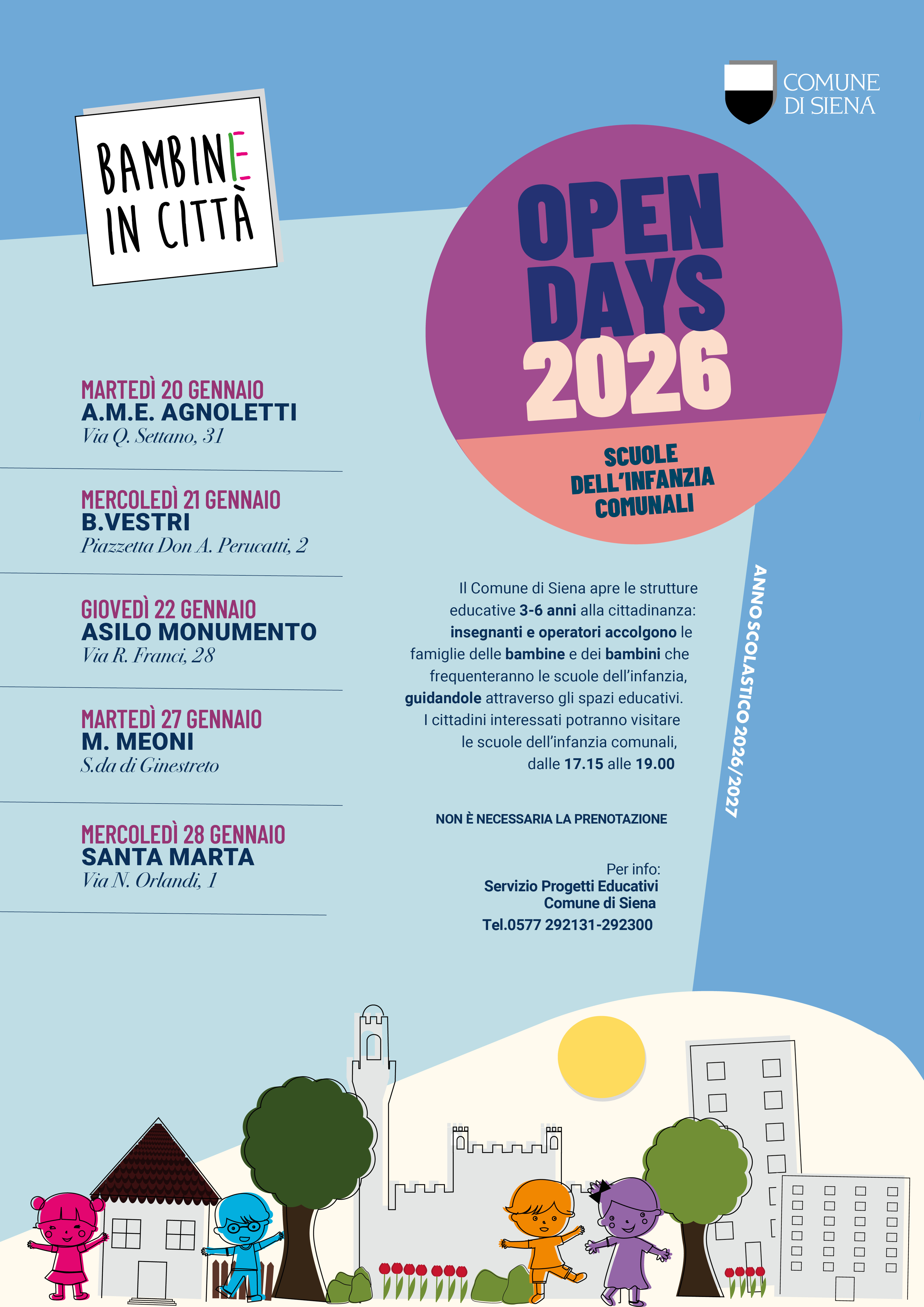 Locandina open days scuole dell'Infanzia comunali 2026